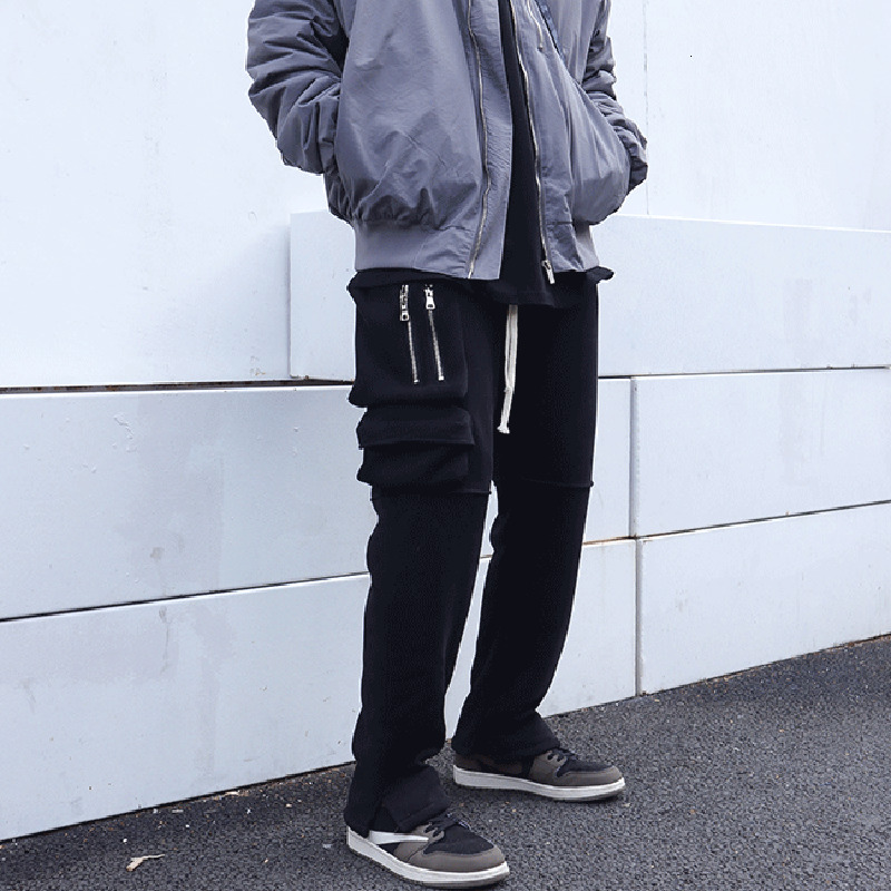 

2021 New Multi-pocket Joggers Casual Trousers Mens High Street Inside Fleece Thick Winter Sweatpants Drawstring Oversize Harem Pants 0w6j, Black