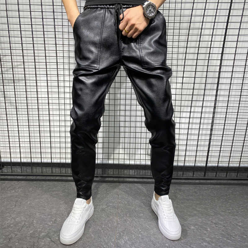 

Arrivals Winter Thick Warm PU Leather Pants Men Clothes Simple Big Pocket Windproof Casual Trousers Black Plus Size 40 210616