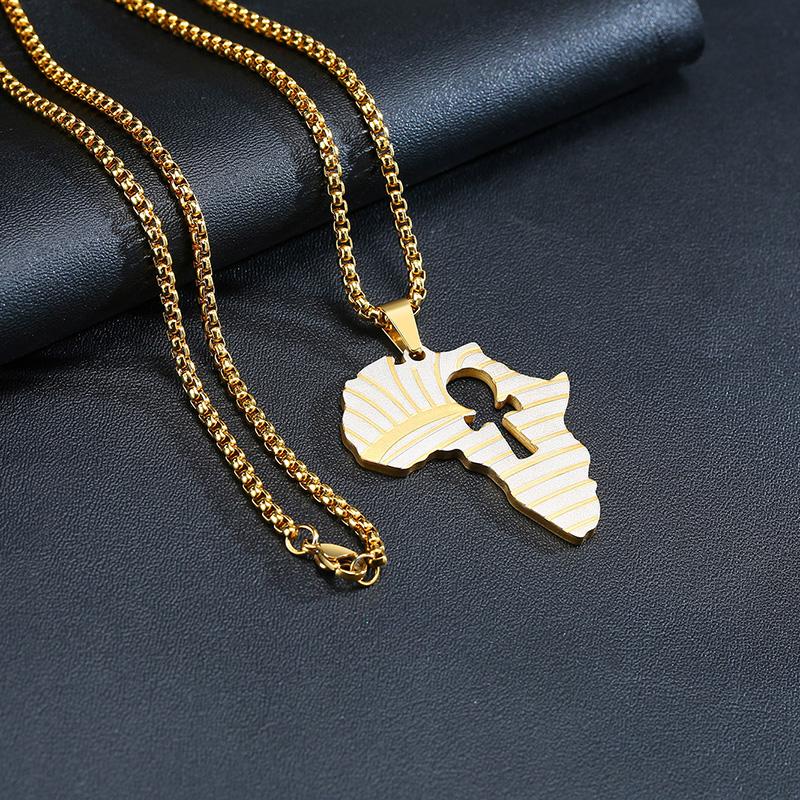 

Pendant Necklaces Africa Map Country Striped Zebra Pattern Necklace For Men Stainless Steel Jewelry