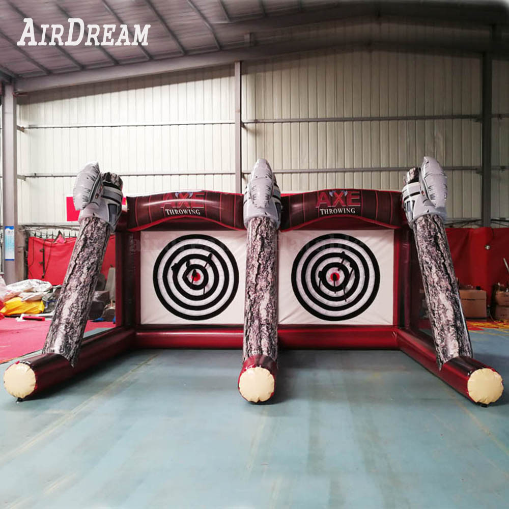 

Double shoot game Inflatable axe throwing football soccer shooting board with air blower and axes