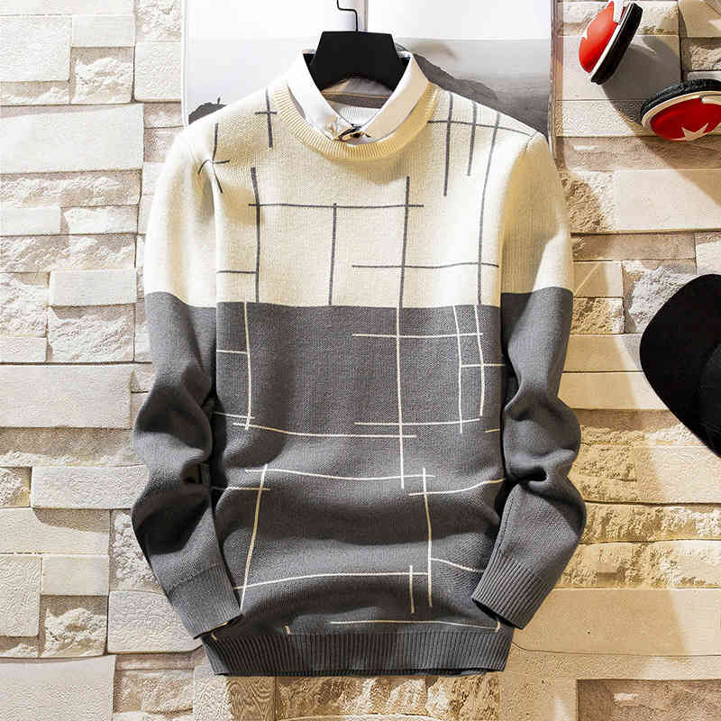 

sweater knit men's clothing in autumn and winter of 2021 youth t shirt pullover fake two-piece collar undergarment, White;black