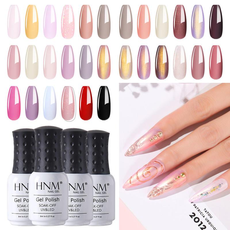 Nail Gel HNM Pure Color Polish Box Set Varnish Soak Off Primer UV Gelpolish Vernis Hybird Lacquer 6pcs 8ML-image-735146071