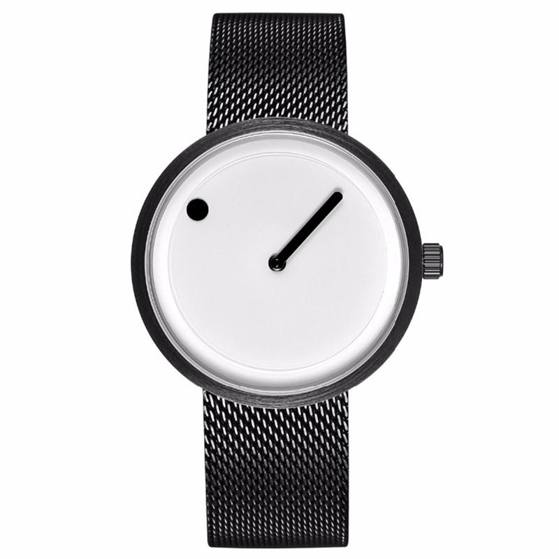 

Wristwatches Drop Minimalist Style Stainless Steel Mesh Men Watch Fashion Creative Sport Analog Quartz Wrist Relogio, Black white leather