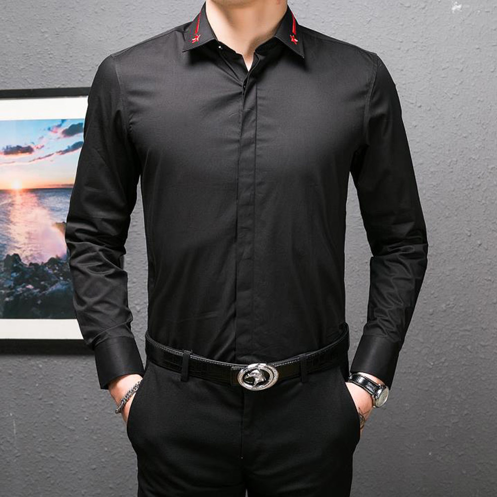 

2021 New Marca 100% Algodo Manga Longa Dos Homens Vestido Negcios Camisas De Moda Casual Camisa Masculina K3r3, White