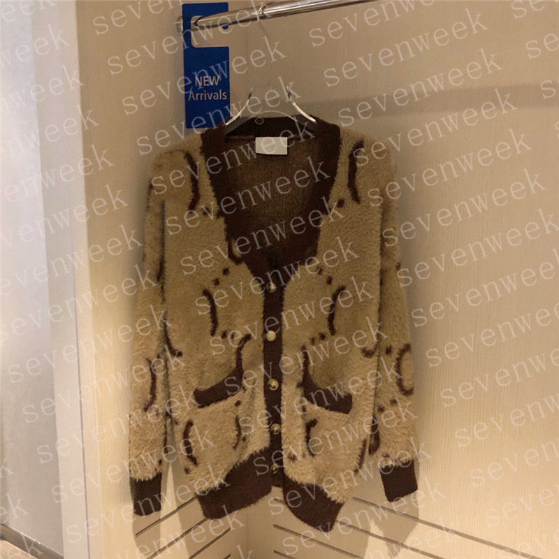 

Full Letters Print Mohair Sweater Coats For Women Soft Plush Cardigan Designers Womens Coat High Grade Ladies Outerwear, Brown