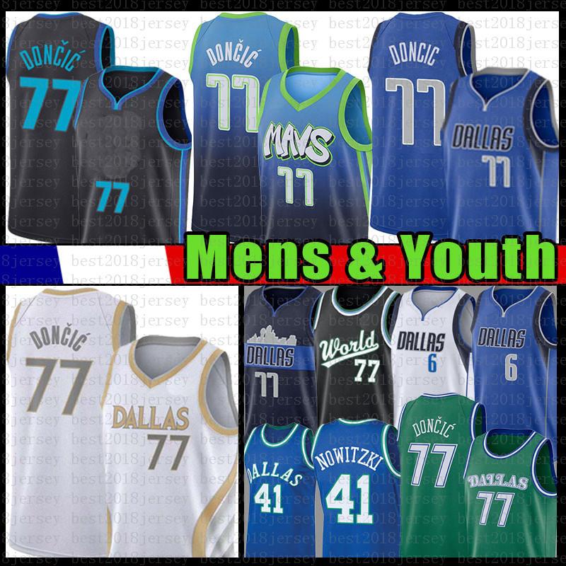 

Dirk 41 Nowitzki Basketball Jerseys Luka 77 Jersey Doncic Dallas Mavericks Mens Kristaps 6 Porzingis City White Blue Green Jersey, Black;red