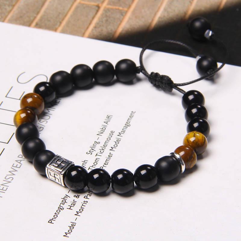 

Beaded, Strands Yoga Buddhist Charm Braided Bracelet Natural Tiger Eye Stone Onyx Beads Buddha Meditation Prayer Jewelry For Women Men