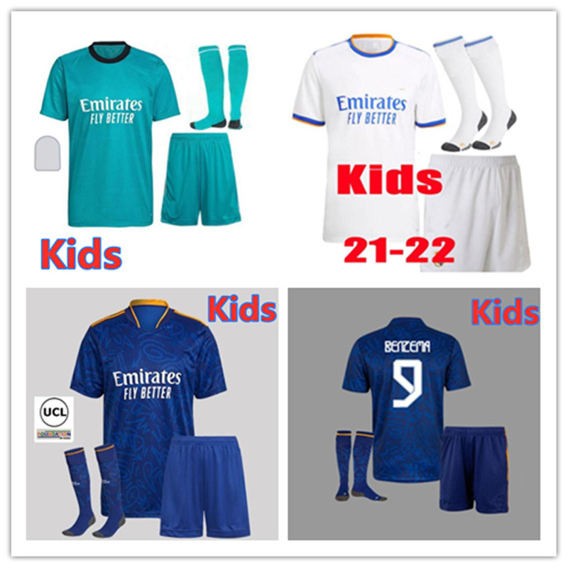 

21 22 Kids Real madrid soccer Jerseys 2021/22 HAZARD BENZEMA MODRIC ASENSIO KROOS VINI JR. RAMOS RODRYGO childen football kit, Kids kit + socks 5