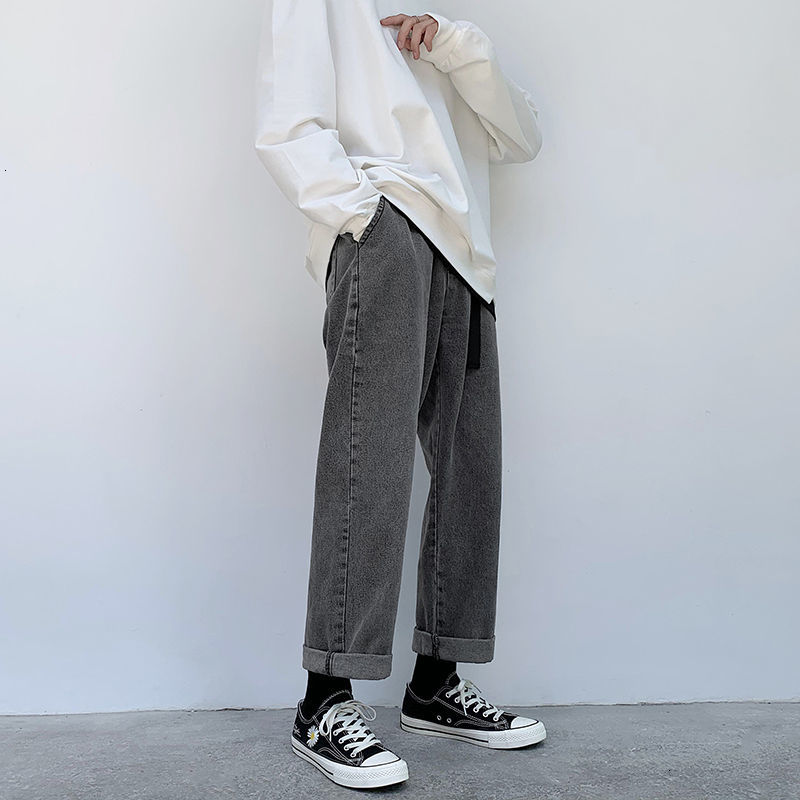 

2021 New Korean Cotton Wide-leg Men's Fashion Retro Casual Jeans Men Streetwear Loose Hip-hop Straight Denim Trousers Mens M-2xl 33j8, Blue