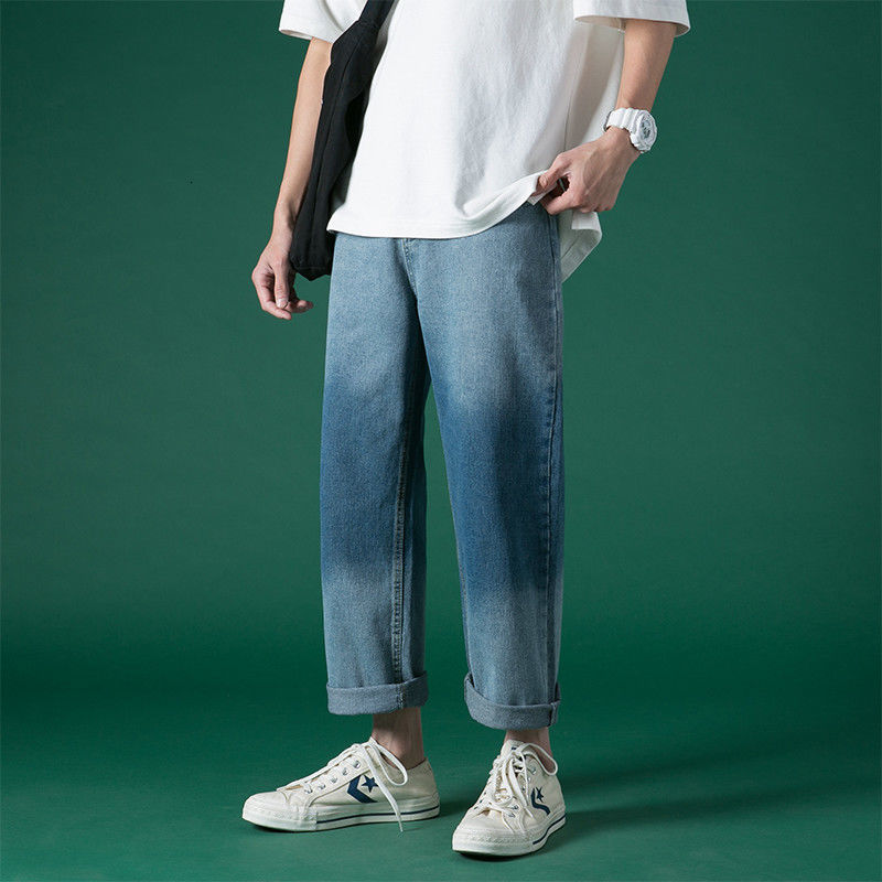 

2021 New Men's Fashion Trend Baggy Homme Wash Jeans Loose Straight Casual Pants Youth Gradient Color Trousers Plus Size -2xl Z7mz, Blue