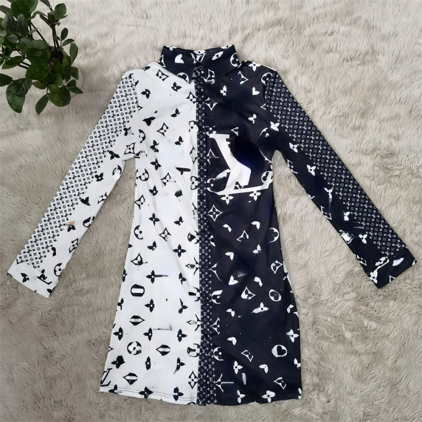 

Womens' Designer Shirts Dress Vintage Printing Blouses Long Sleeve Shirt Dress Plus Size Woman Clothing Spring and Fall, White