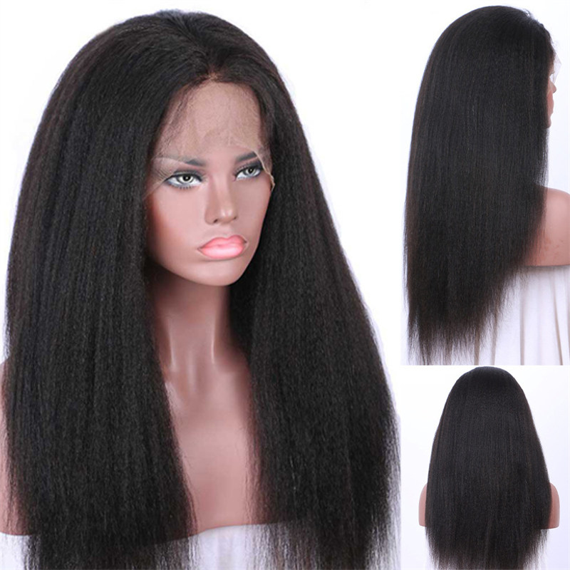 

Yaki Straight Synthetic Lace Front Wig Simulation Human Hair Lacefront Frontal Wigs For Women 65cm/25.5 Inches FY867385, Black