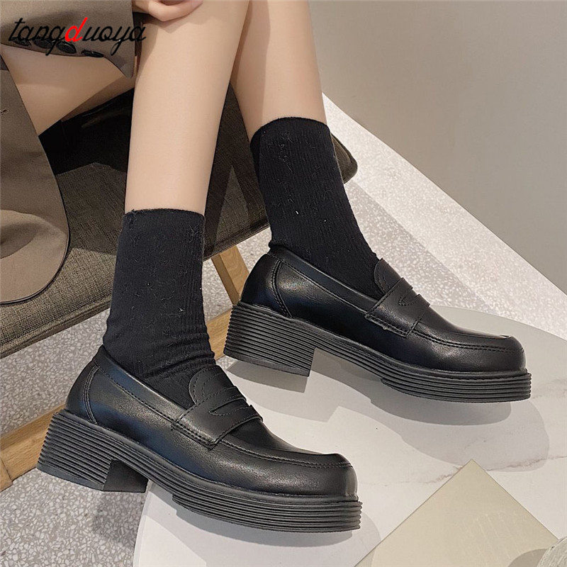 

Japanese Student Shoes Girly Girl Lolita Shoes JK Commuter Uniform Shoes Loafer Low Heels Casual women Mary Jane, Black