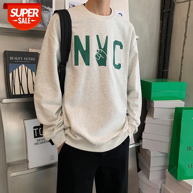 

INTFEDAY chic net red flow creative letter printing baseball shirt men's loose round neck sweater #Ia0u, Black
