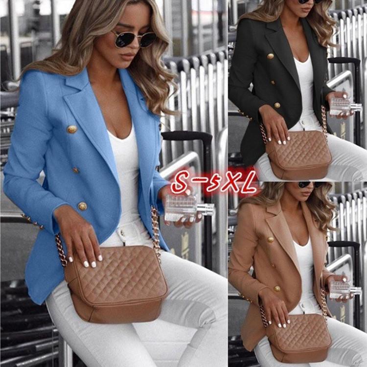 

Women' Suits & Blazers Nice Summer Long-sleeved Double-breasted Solid Color Stand-up Collar Small Suit Blazer Women