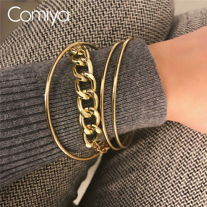 

Comiya Zinc Alloy Bangles for Women Gold Silver Color Circles Chains Brazaletes Sets Feminino Pulseras Mujer Bangle Ins Gifts Q0719