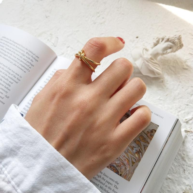 

Cluster Rings Amaiyllis 925 Sterling Silver Fascinating Gold Color Unique Knot Open Finger For Women Party Weddings Jewelry, Golden;silver