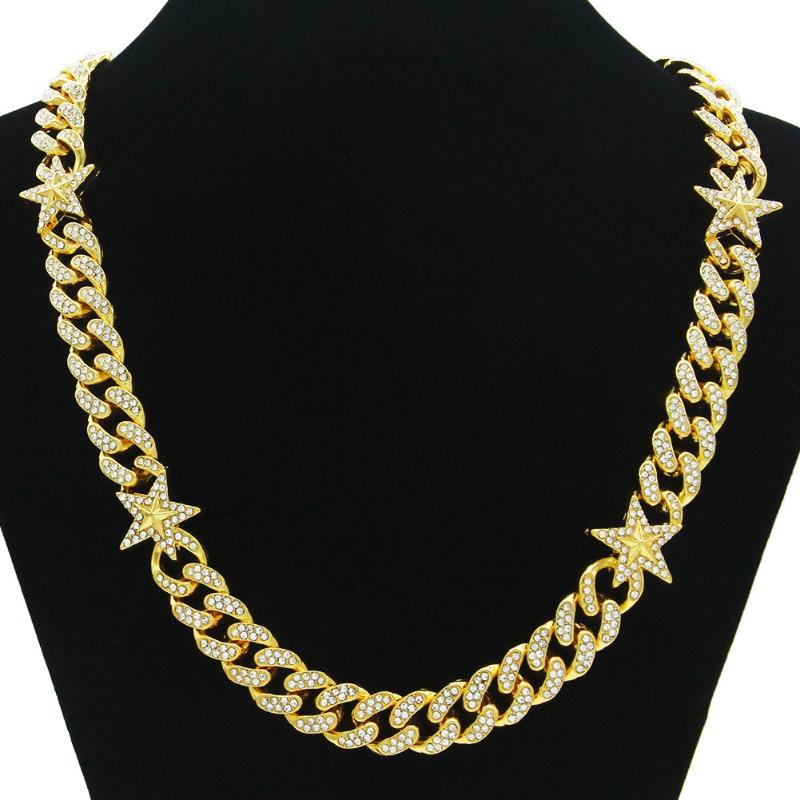 

Chains 13mm European Hip-hop Full Rhinestones Bling Star Cuban Link Chain Necklace Nightclub Decoration Accessories
