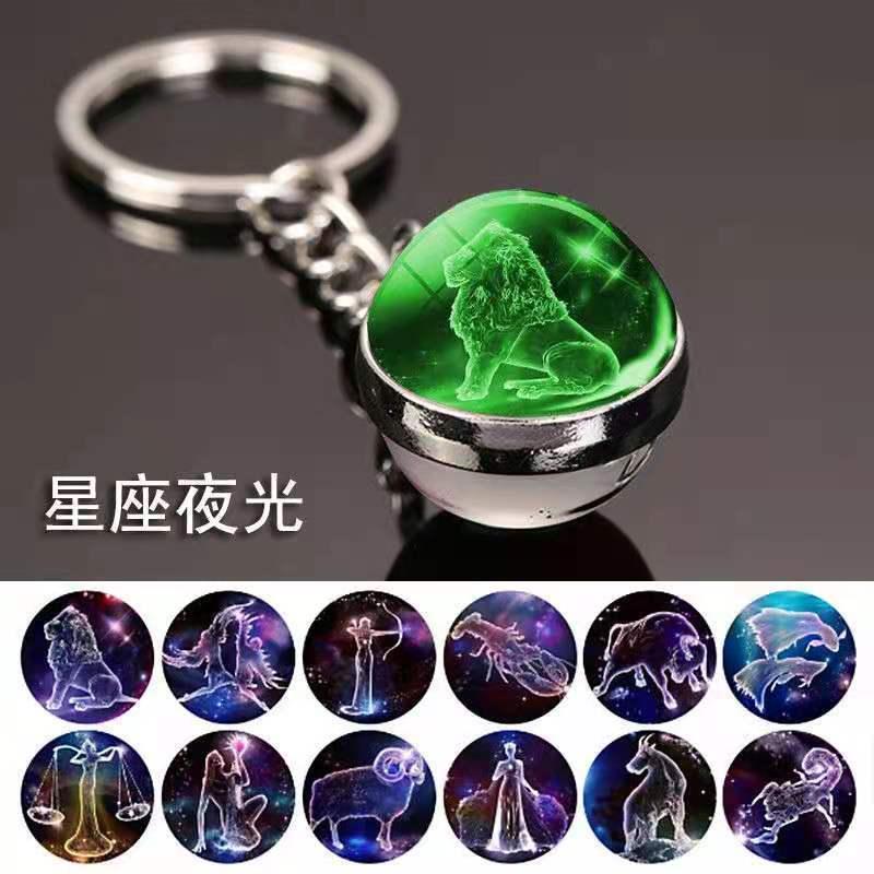 

Keychains Leo Libra Taurus Scorpio 12 Constellation Luminous Keychain Fluorescent Glass Ball Pendant Zodiac Sign Car Key Rings Women Gift