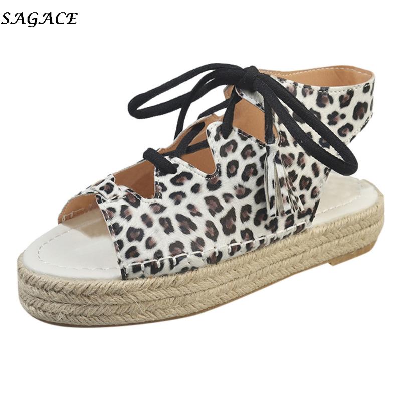 

SAGACE shoes Women Sandals Casual Beach shoes woman Leopard Lace-Up Open Toe Breathable Sandals Rome Shoe Chaussures Femme #30, Brown