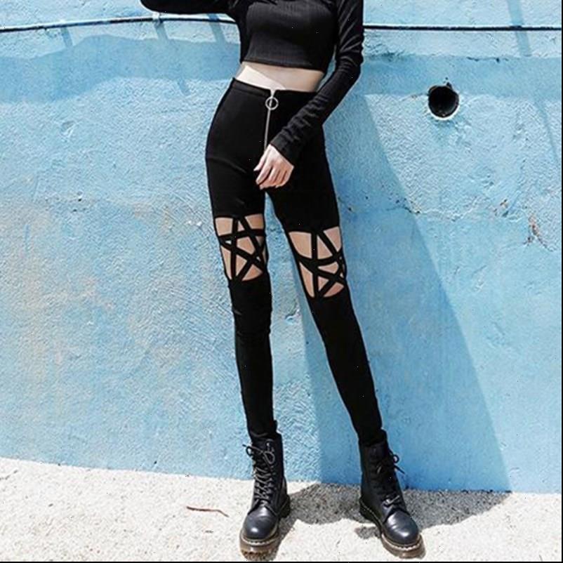 

novelty women pants hollow out pentagram pencil pants black pants pantalones mujer slim casual female stretch trousers, Black;white