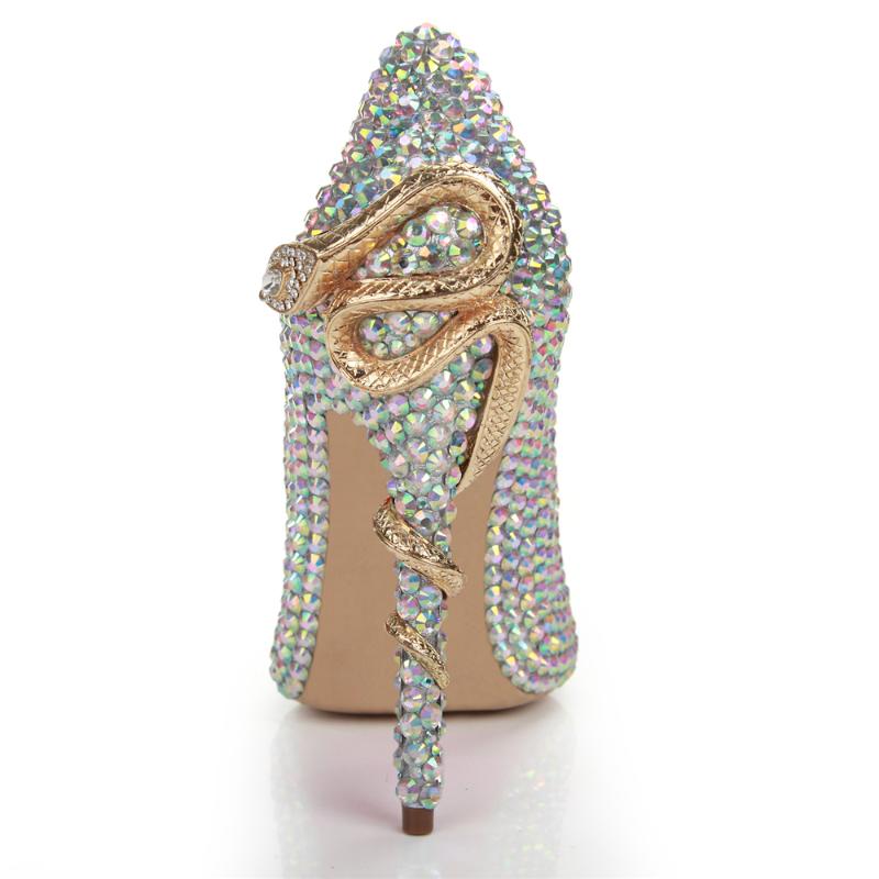 

Dress Shoes EPHER Snake Adorned Heels Towering Stiletto Crystal Rhinestone Embellished, Silver