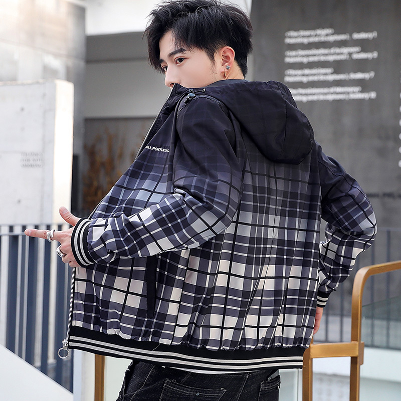 

2021 Men Spring Autumn New Hooded Han Loose Casual Trend Gradient Ramp Men's Jacket Clothing Outdoor Coat Male 5yee, Gray