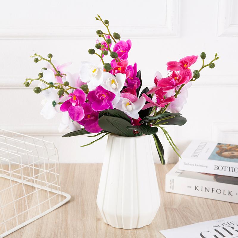 

Decorative Flowers & Wreaths Luxury Orchid With Leaves Artificial Flower White Butterfly Orchids Fake For Home Wedding Decoration Flores