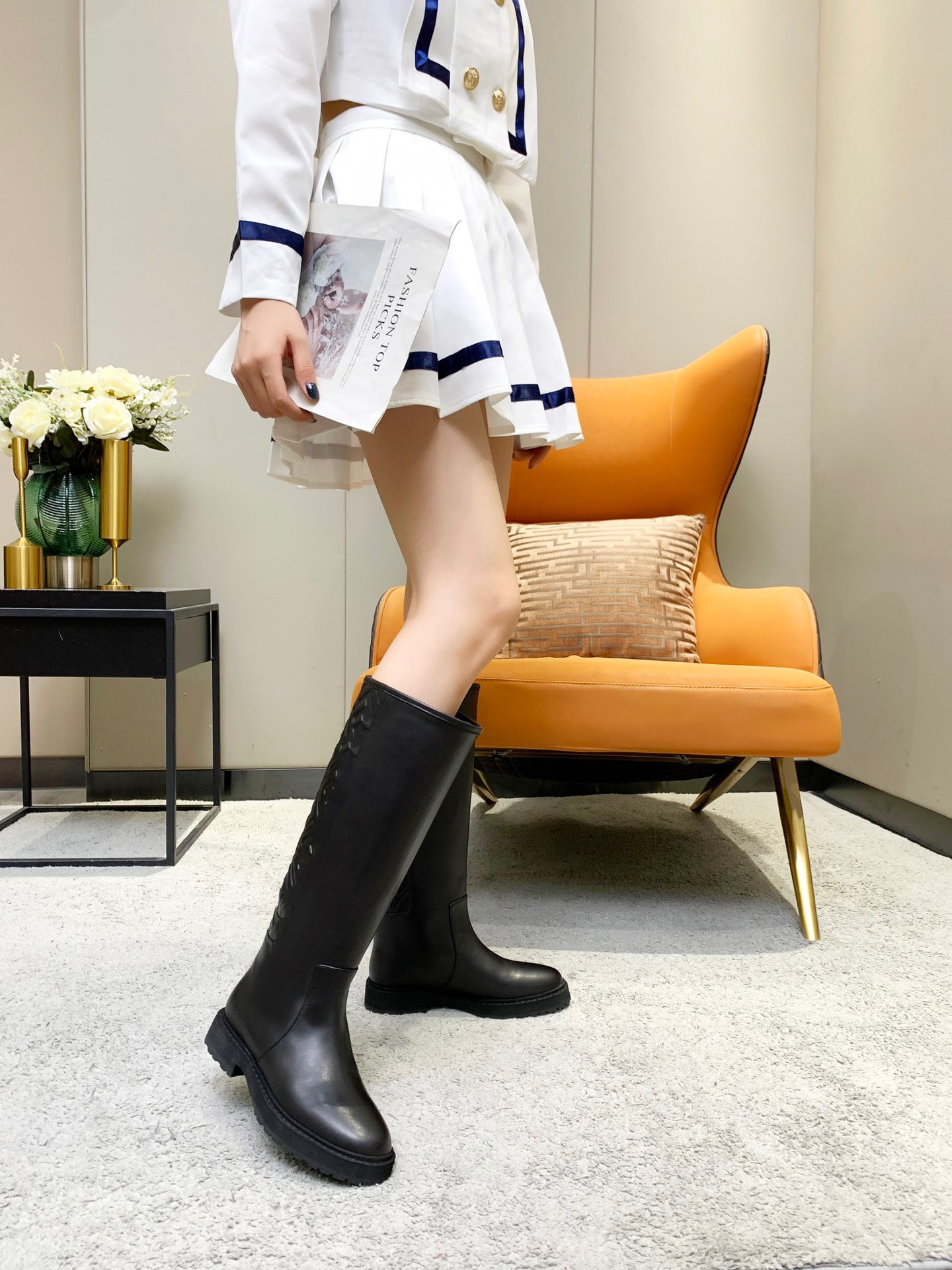 

Design low-heel women's black-soled boots winter booty luxury designer letter print shoelace 2021, Box