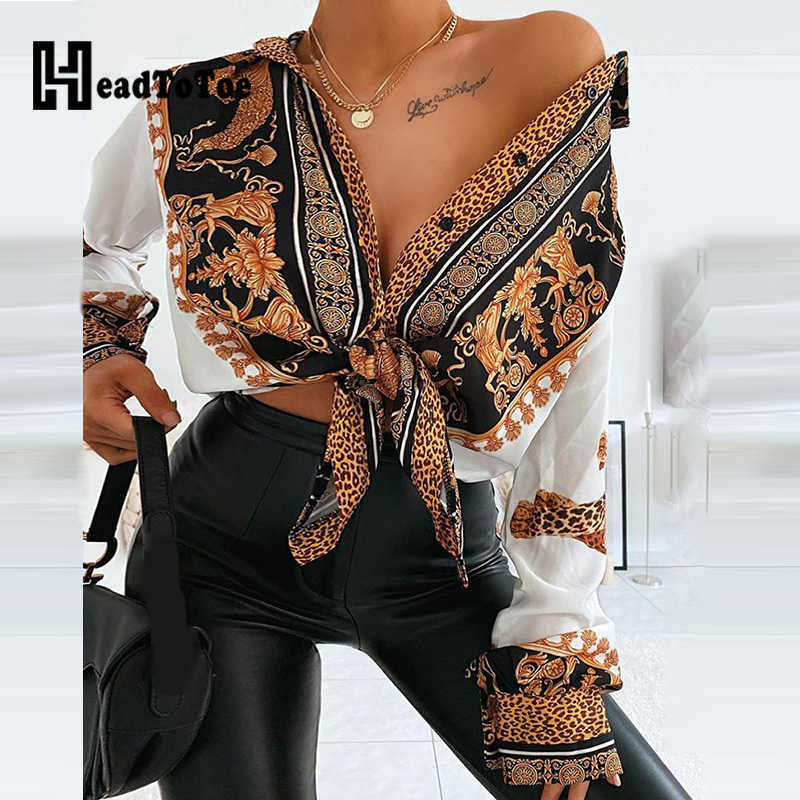 

Baroque Leopard Print Casual Shirt Women Turn-down Collar Long Sleeve Casual Blouse Tops Streetwear 210721, Beige