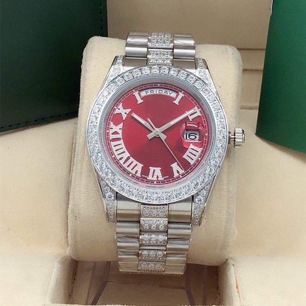 

selling quality fashion men's watch business classic roman surface with drill stainless steel automatic mechanical waterproof, Slivery;brown