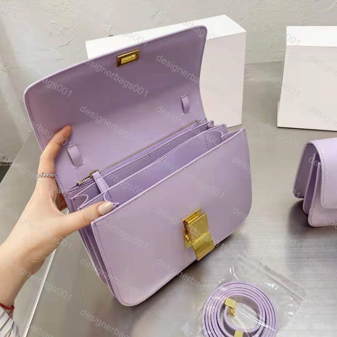 

Classic Messenger Bags Genuine Leather Box Tofu Women's Shoulder Bag 2021 Adjustable Luxury Design Flip Crossbody With Lock