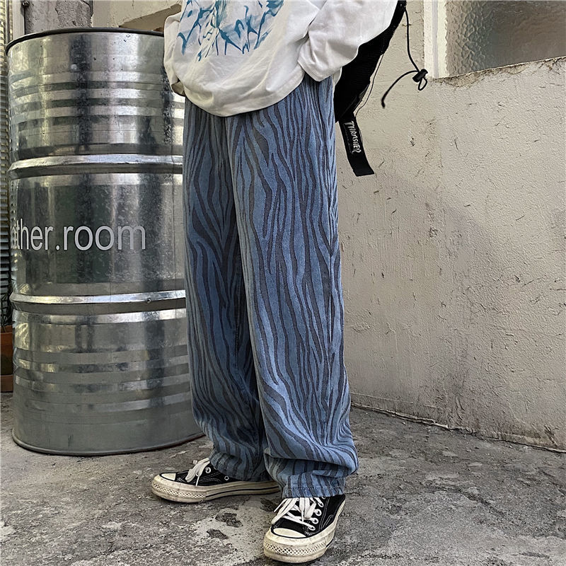 

2021 New Korean Striped Men's Fashion Casual Retro Wide-leg Jeans Men Streetwear Loose Hip-hop Straight-leg Denim Pants Mens M-xl Bsf1, Picture color