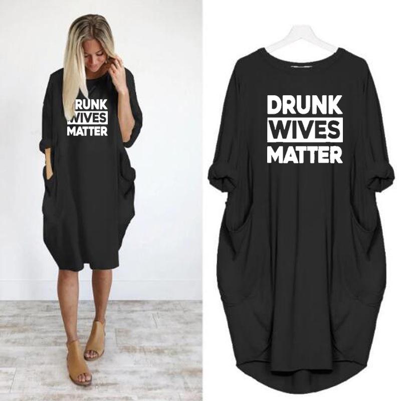 

Women's T-Shirt 2021 Fashion For Women Pocket Drunk Wives Matter Print Tshirt Tops Graphic Tees Off The Shoulder, Yellow