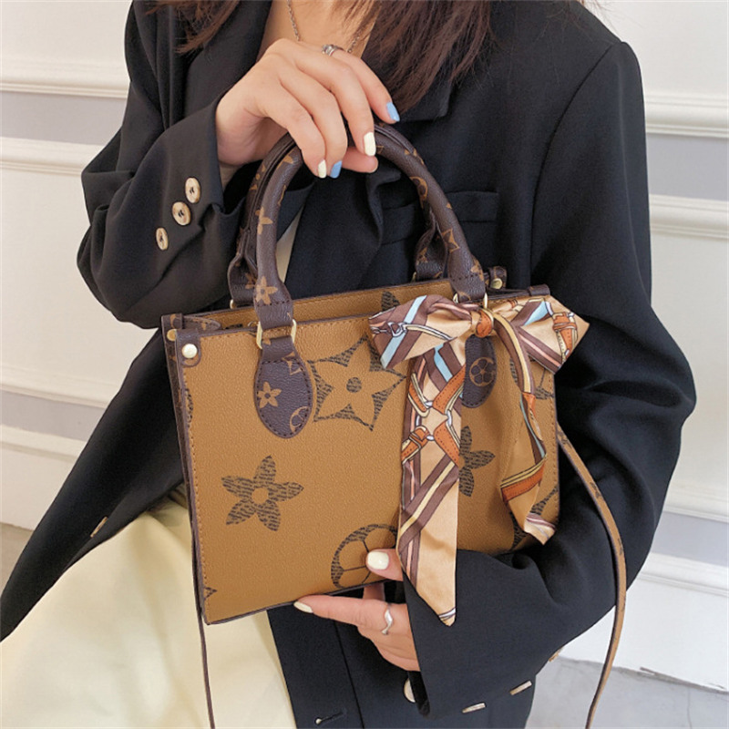 

Luxury Women Shoulder Bag Lvs Purses Silk Scarf Handbag Bag Fashion Printing One-Shoulder Embossed Monograms Bags, Brown