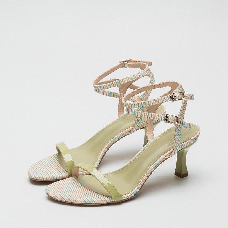 

Roma Summer Peep Toe Ankle starp Summer Sandals Casual High heel Lady Shoes One Word Buckle Sandals for Women, Green