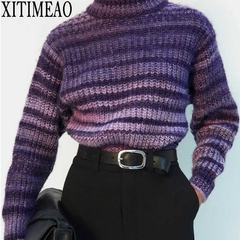 

ZA Women Gradients Knitting Loose Sweater Casual Femme O-Neck Long Sleeve Pullover High Street Lady Tops 210602, As picture