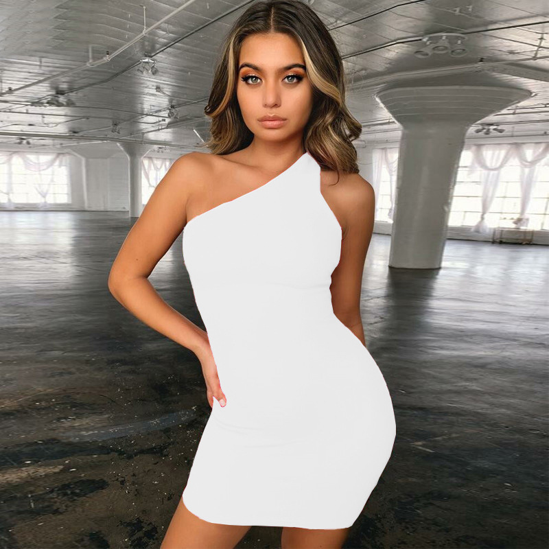 

2022082106 One shoulder dress bodaycon sexy mini dress summer, White
