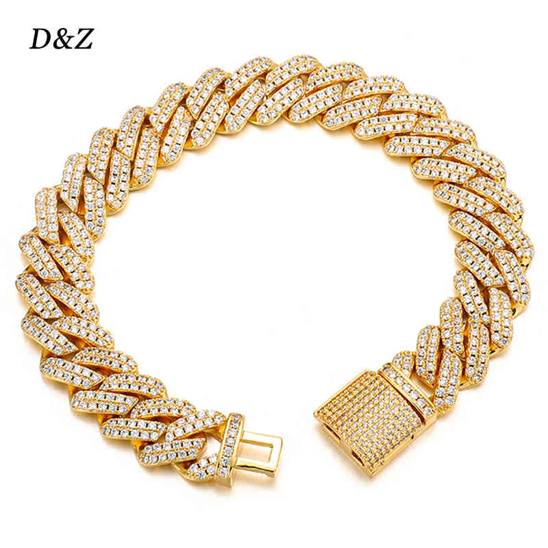 

D&Z 12mm Hip Hop Iced Out Bling CZ Men Cuban Link Bracelet Fashion 8inch Long Miami Cuban Chain Bracelets Male Hip Hop Jewelry X0509