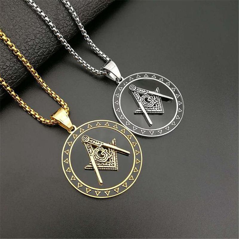 

Pendant Necklaces Hip Hop Iced Out AG Sign Gold/Silver Color Stainless Steel Masonic Chains For Women Men Jewelry Drop
