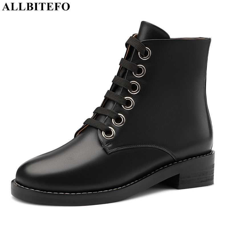 

ALLBITEFO round toe High quality soft genuine leather women boots shoes fashion leisure ankle boots motocycle boots 210611, No plush inside