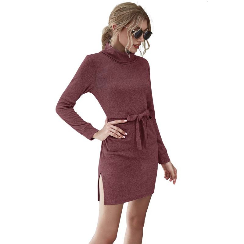 

2021 New Autumn Winter Solid Sexy Bodycon Short Women Long Sleeve Elegant Vintage Midi Es Fashion Casual Slim Femme 4wbe, Red