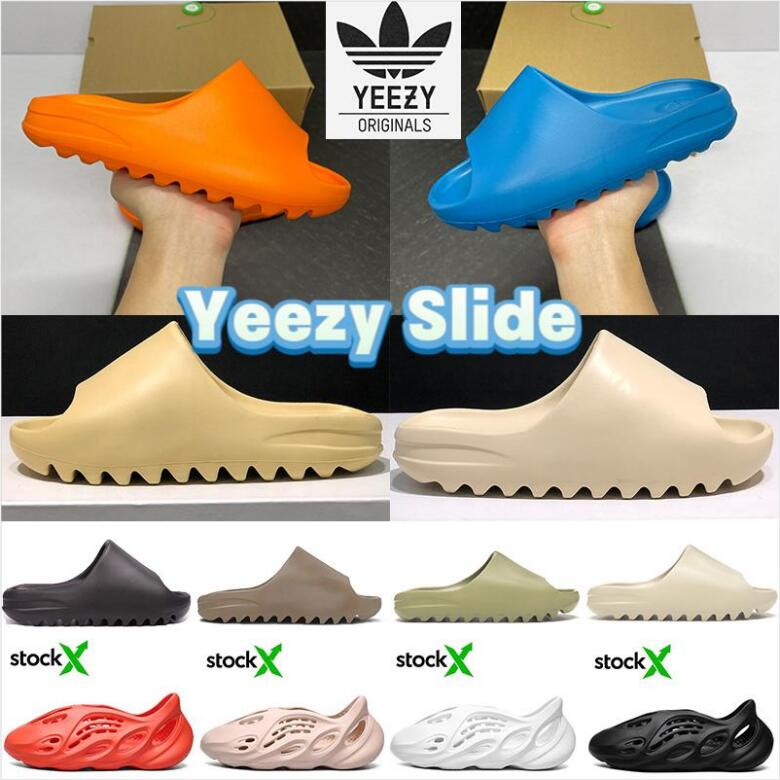 

2021 foam runner sandal yeezy kanye west slides slippers triple black white bone resin desert sand men women fashion slide sandals shoes US 5-11, Earth brown