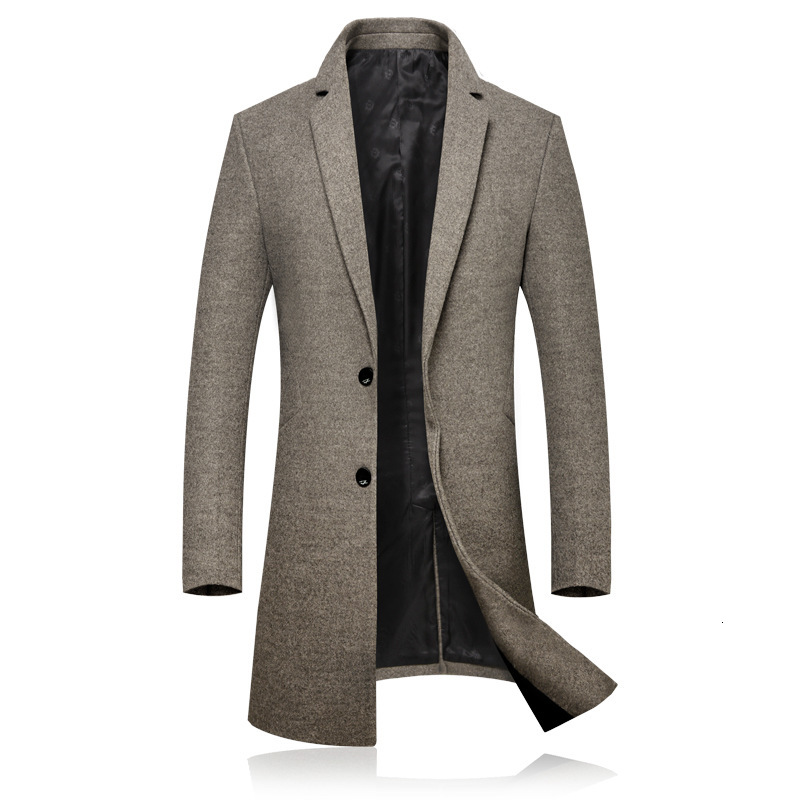

2021 Men's Clothing Autumn Winter New British Wind Woolen Coat Solid Color Long Section Slim Mens Windbreaker England Style H3yl, Beige
