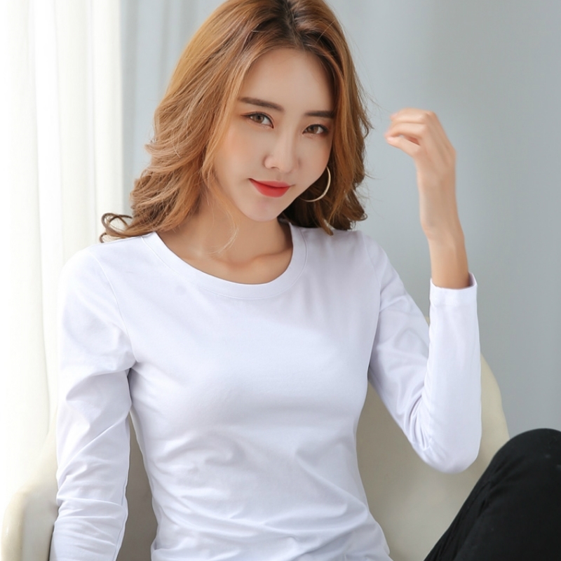 

T Shirt Women Fashion Long Sleeve T-shirt Female Casual Round Neck Cotton White T Shirt Women Clothes Tops Tee Tshirt C883 210602, Gray