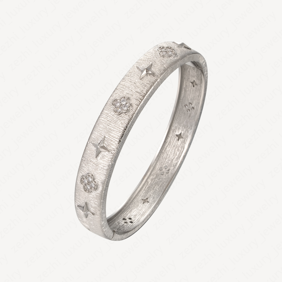 Elegant Charm Bracelets Fashion Man Woman 18K White Gold Plated Wedding Bracelet Special Design Diamond Bangle Accessories With Jewelry Pouches W-image-742097506