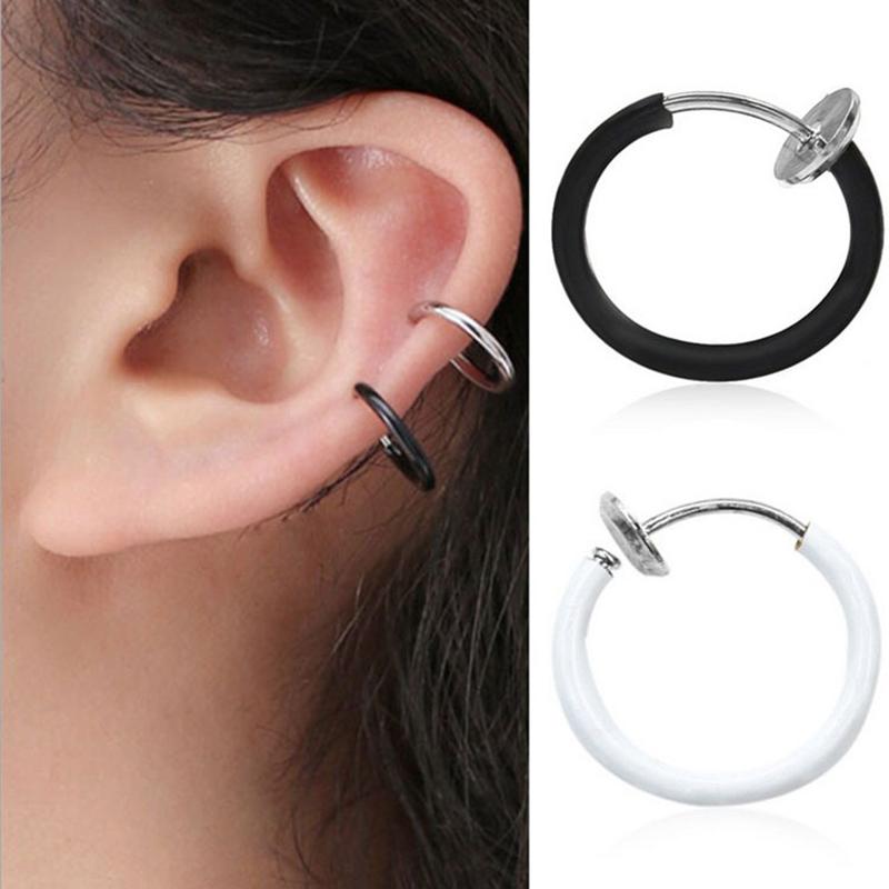 

Hoop & Huggie 2pcs Fake Nose Ring Goth Punk Lip Ear Clip On Piercing Rings Earrings Golden Rose Gold Body Jewelry