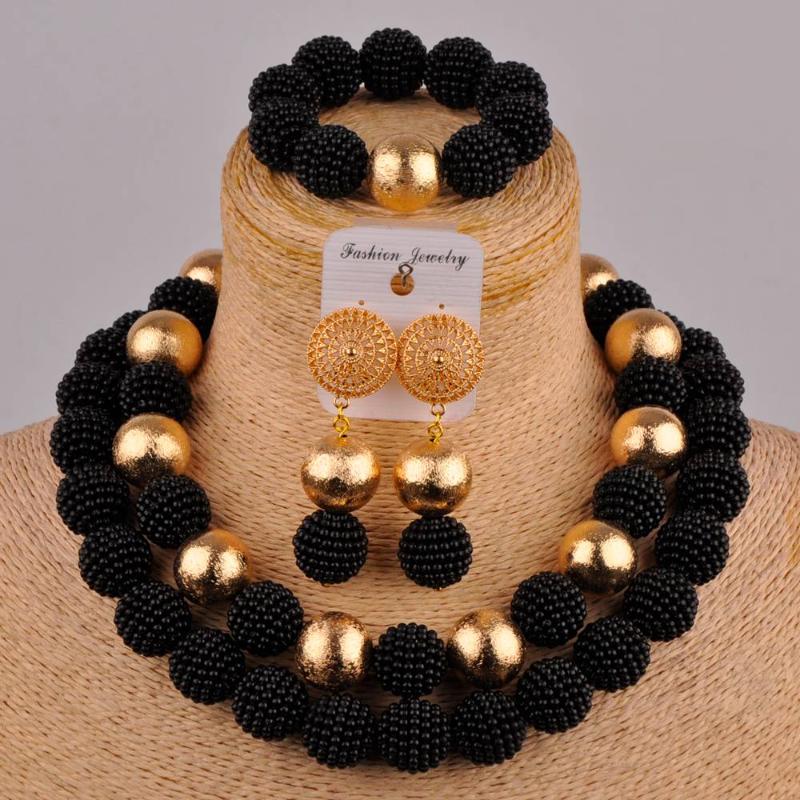 

Earrings & Necklace Black African Jewelry Beads Set Simulated Pearl Costume Nigerian Traditional Wedding FZZ71, As pic
