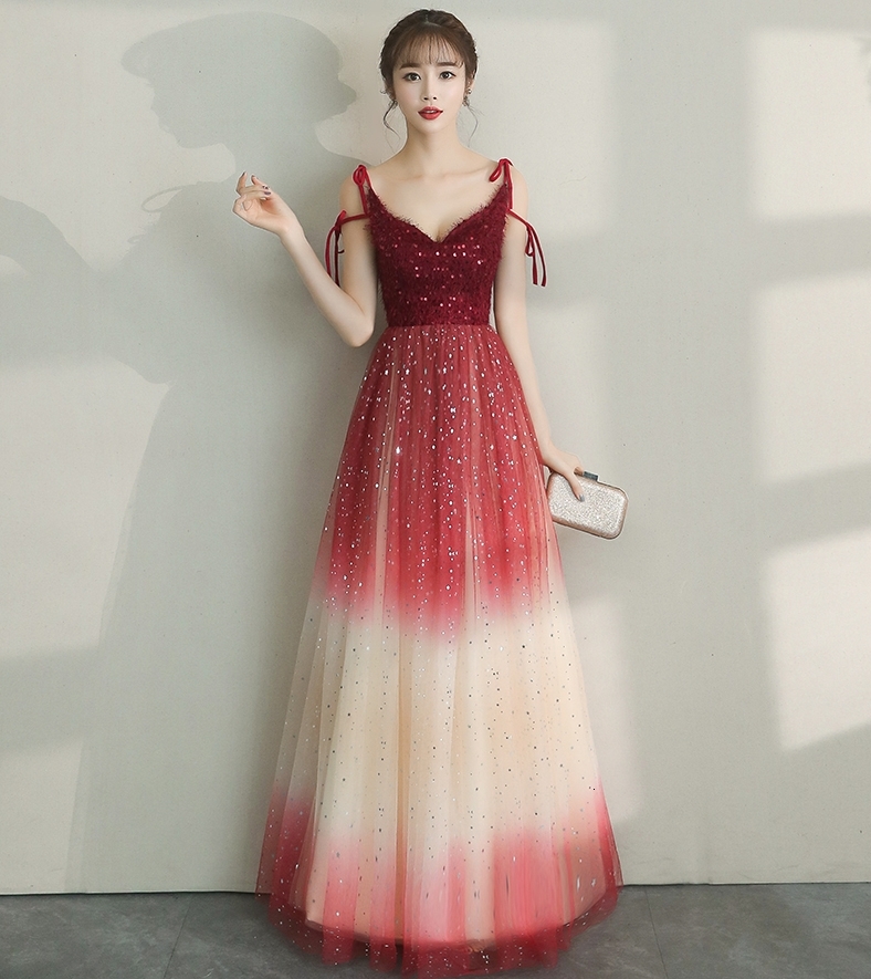 

2021 New Burgundy Evening Sexy V-neck Backless Sequins Vestidos Fiesta Banquet Party Formal Gowns Robe De Soriee W3da