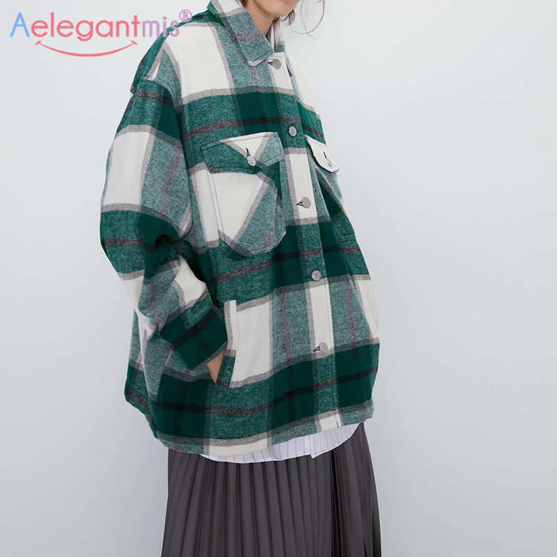 

Aelegantmis Plaid Woolen Shirts Jacket Women Oversized Loose Harajuku Coat Female Thick Warm Soft Vintage Casual Outwear Korean 210607, As shown